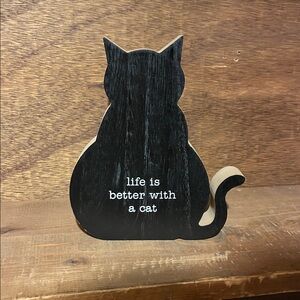 Black Wooden Cat Silhouette Decor